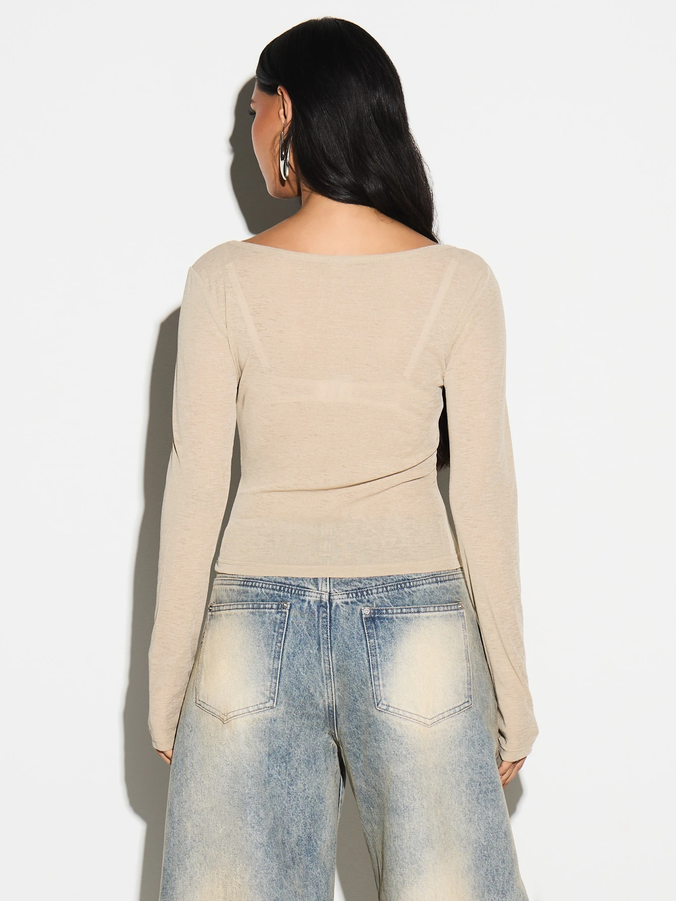 KIZN Button Up Long Sleeve Crop Top