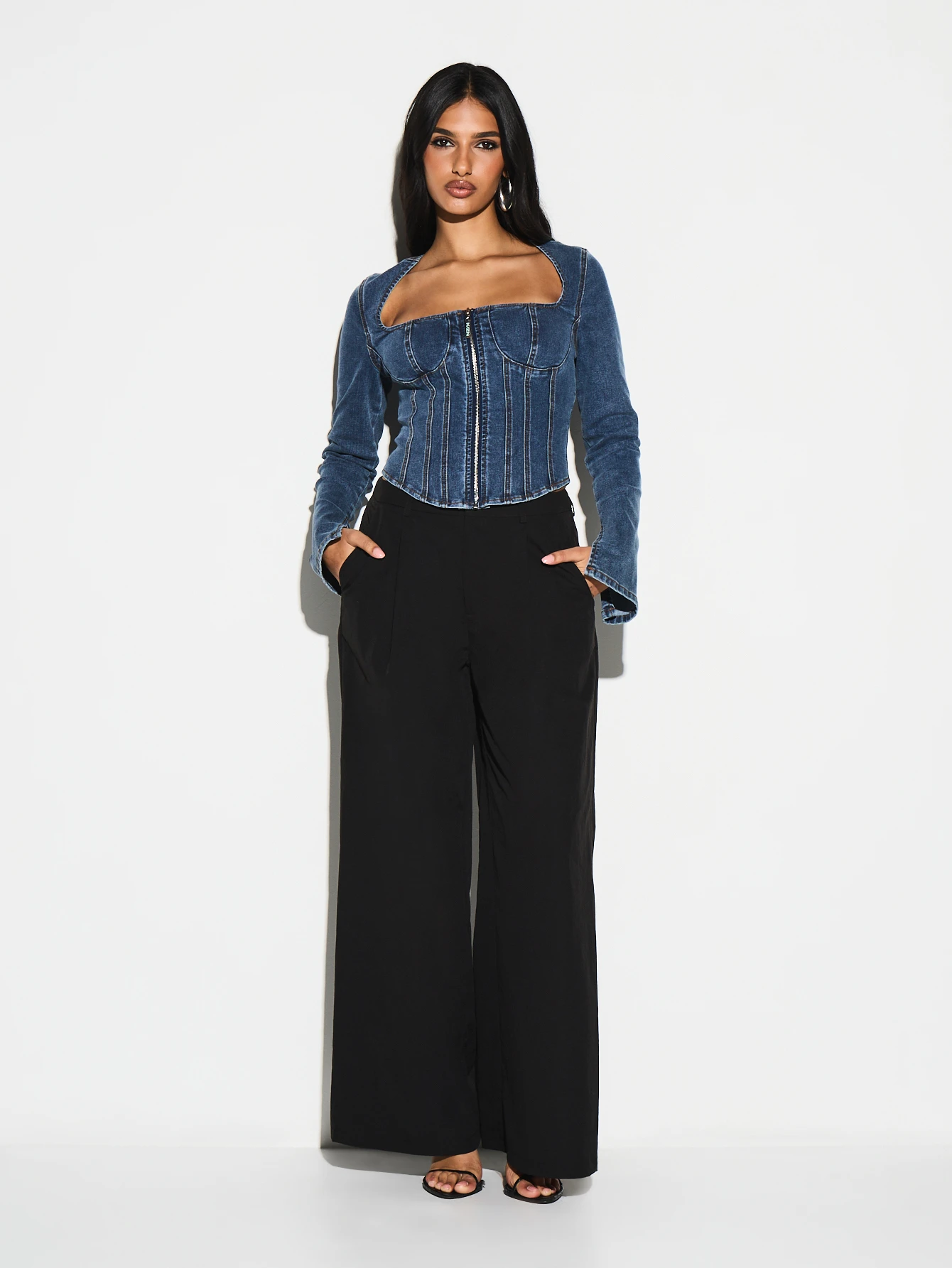 KIZN Square Neck Denim Corset Top