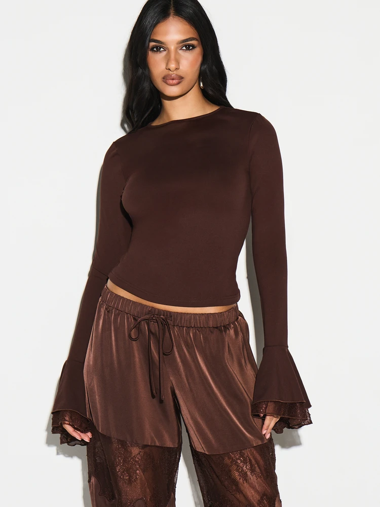 KIZN Crew Neck Blouse With Bell Sleeves For Valentine's Day