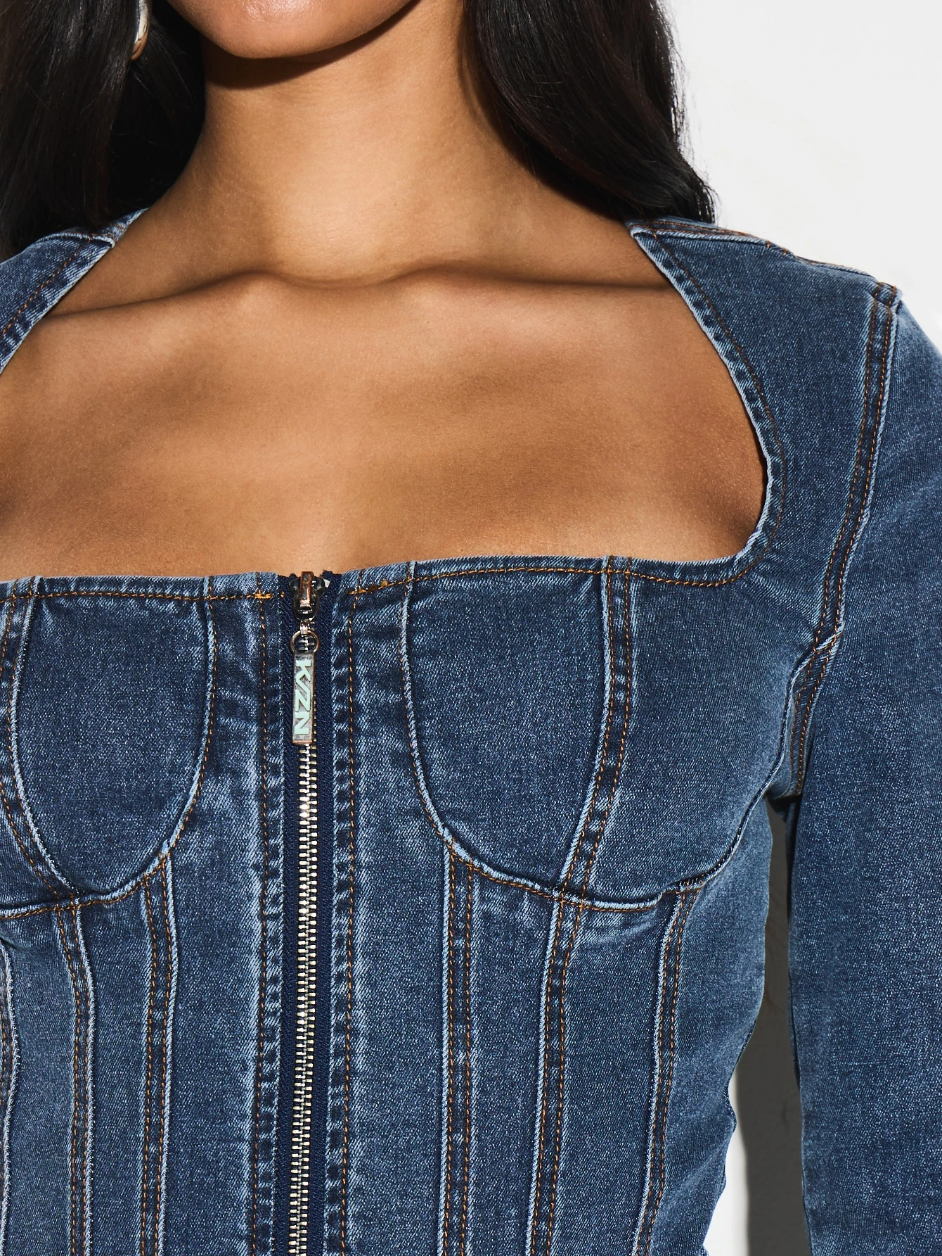 KIZN Square Neck Denim Corset Top