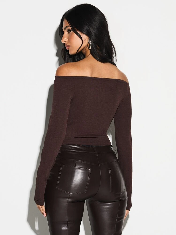 KIZN Off Shoulder Ribbed Knit Bodysuit