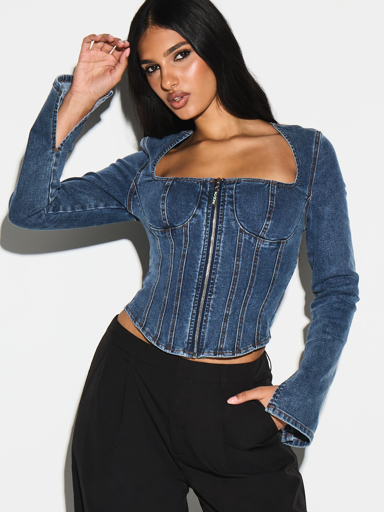 KIZN Square Neck Denim Corset Top