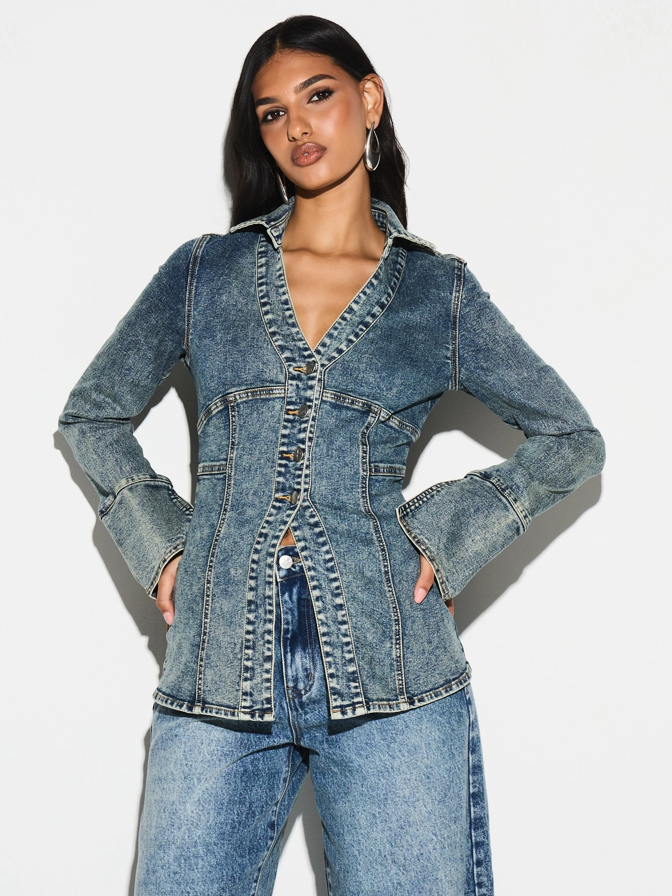 KIZN Vintage Wash Button Down Denim Shirt