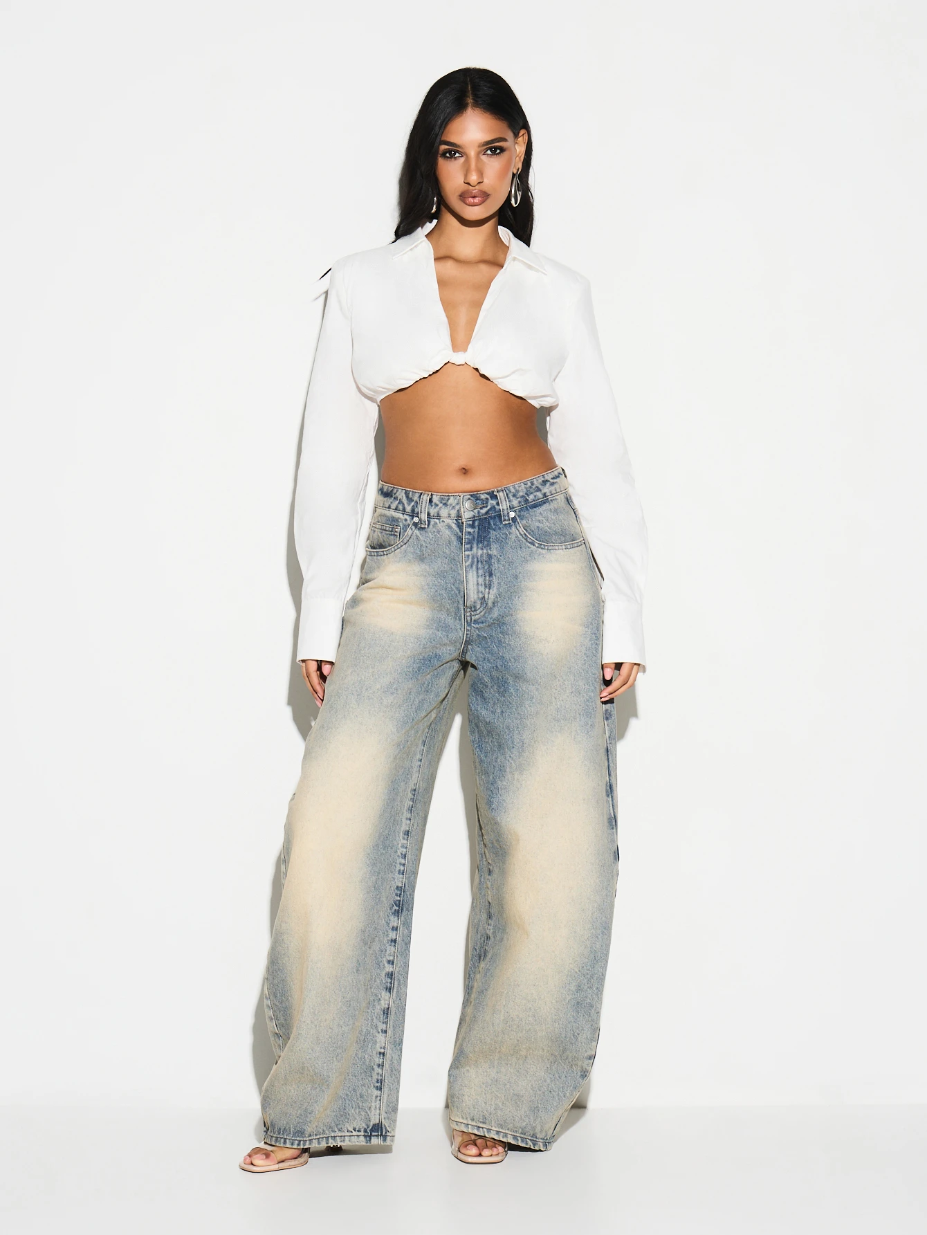 KIZN Cropped Twist Tie Button Shirt