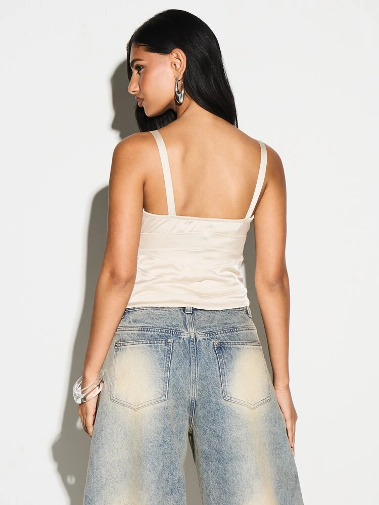 KIZN Satin Corset Cowl Neck Camisole With Buttons For Valentine's Day