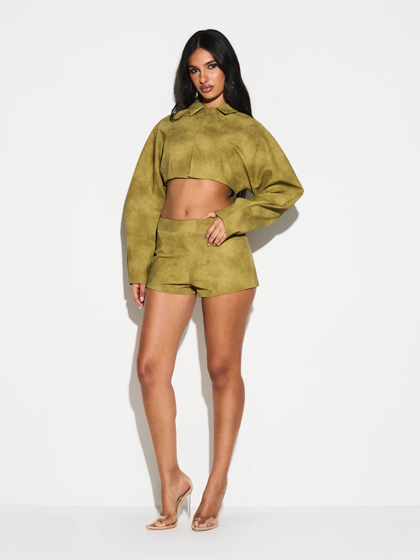 KIZN Cropped Suede Balloon Sleeve Jacket