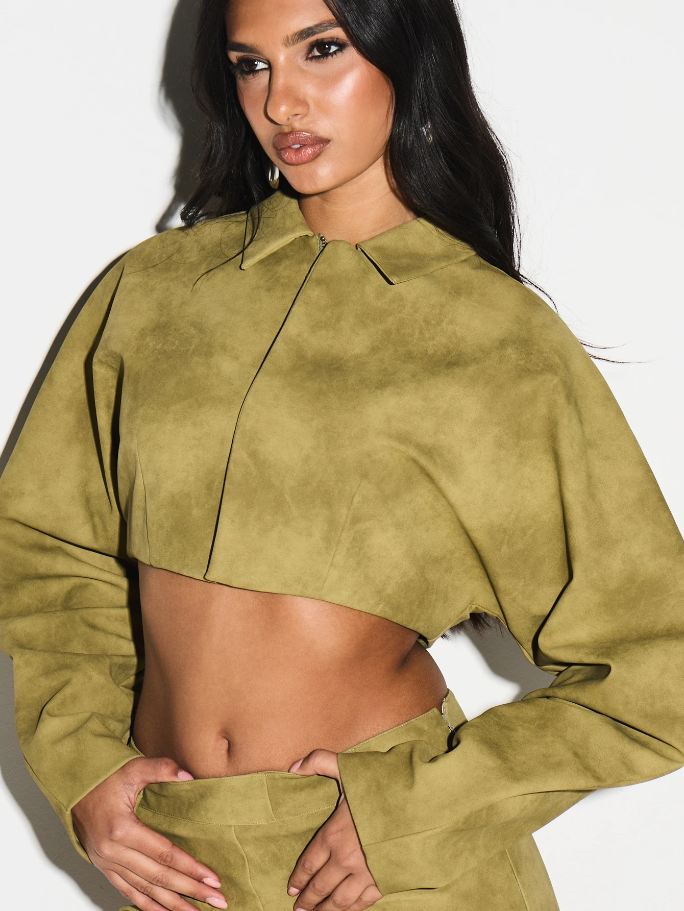 KIZN Cropped Suede Balloon Sleeve Jacket