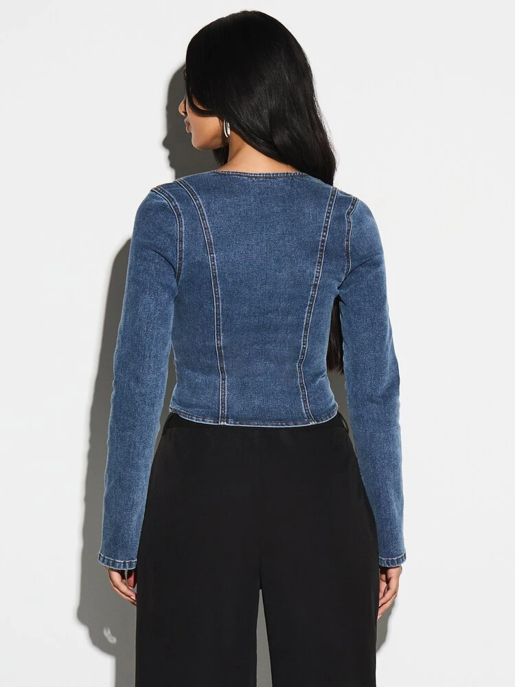 KIZN Top corsé de mezclilla con cuello cuadrado