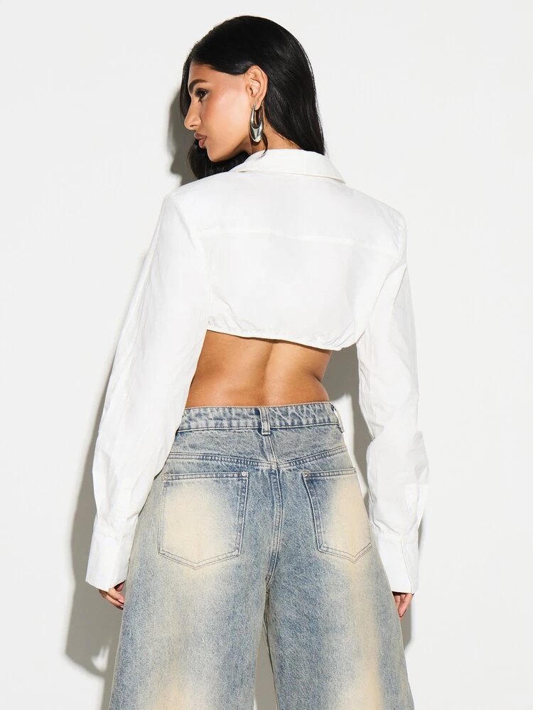 KIZN Cropped Twist Tie Button Shirt