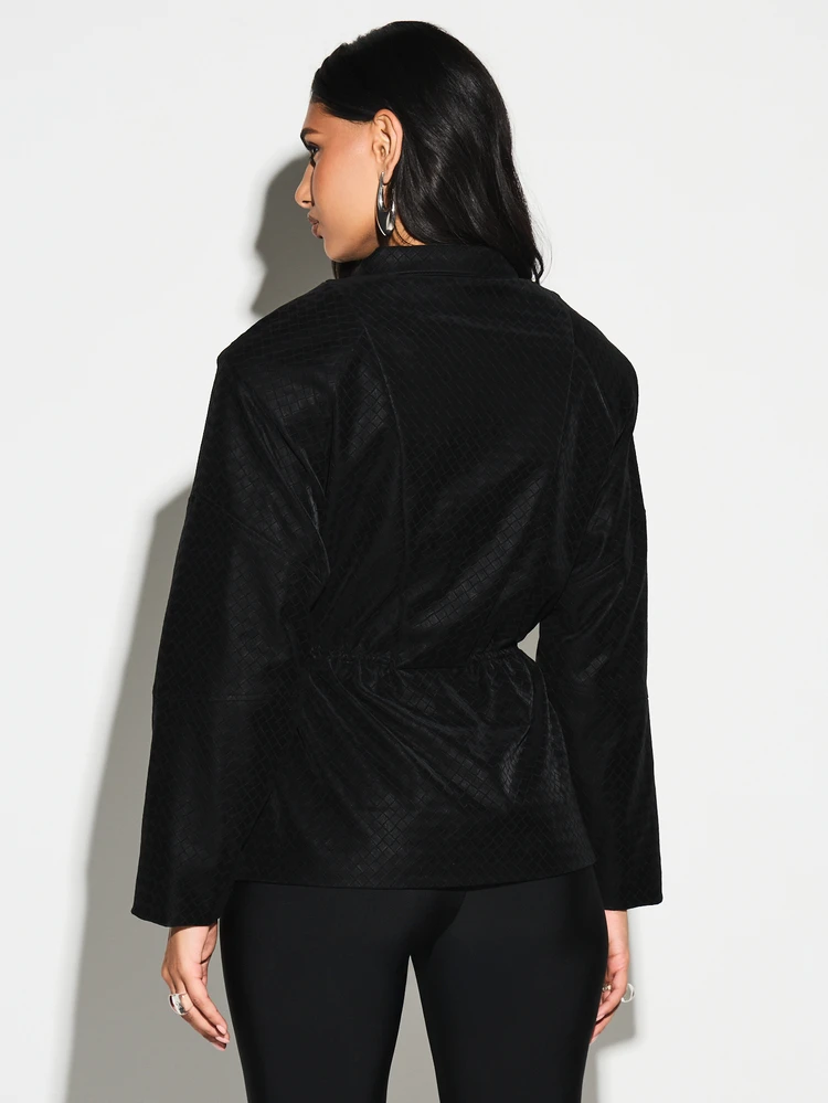 KIZN Quilted Funnel Neck Zip Jacket With Cinched Waist