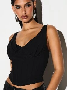 KIZN KIZN Drape Detail Corset Top With Lace Up Back And V Neck Design For Evening And Night Out Occasions - Black - View 5