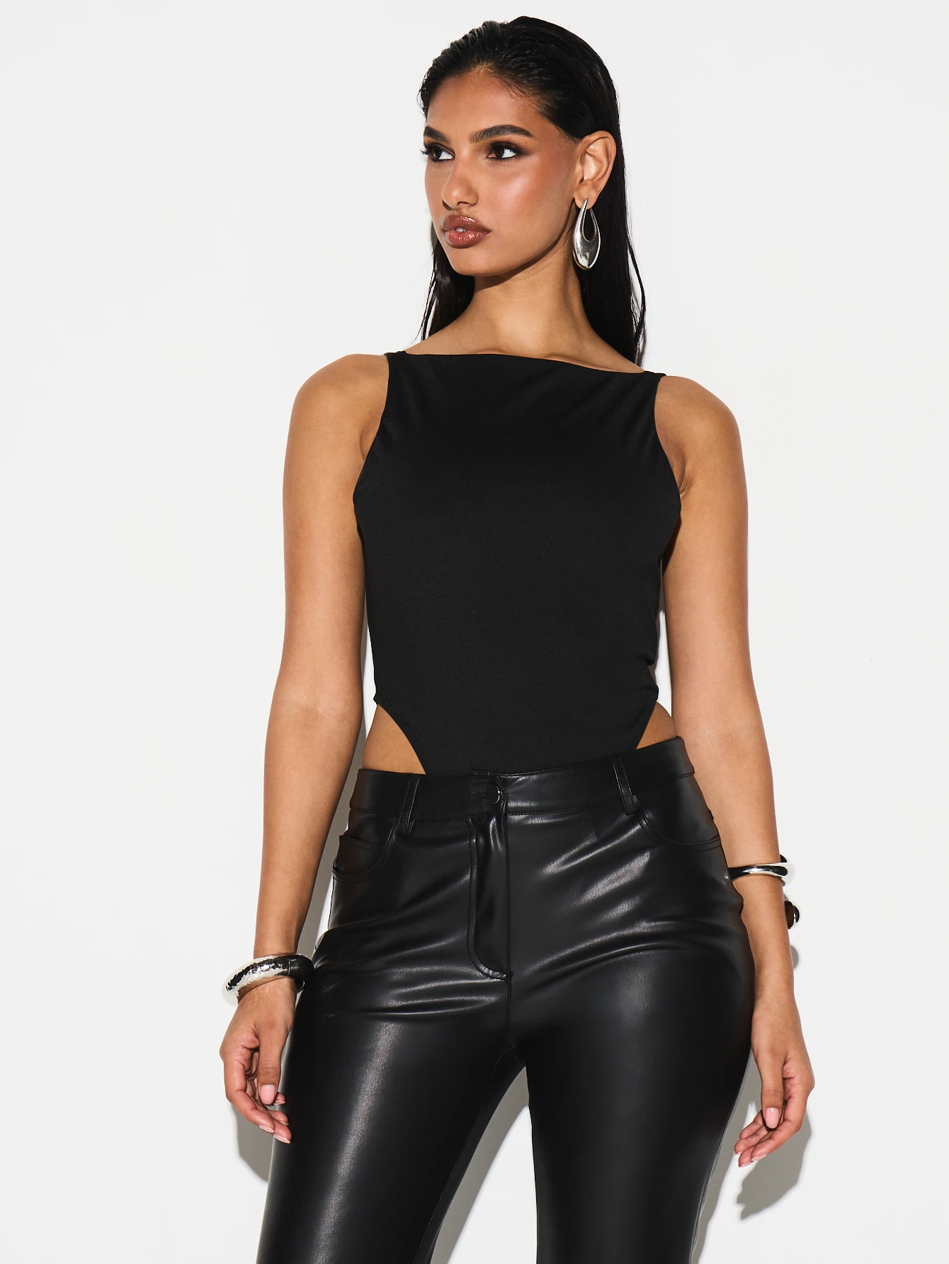 KIZN Boat Neck High Cut Sleeveless Bodysuit