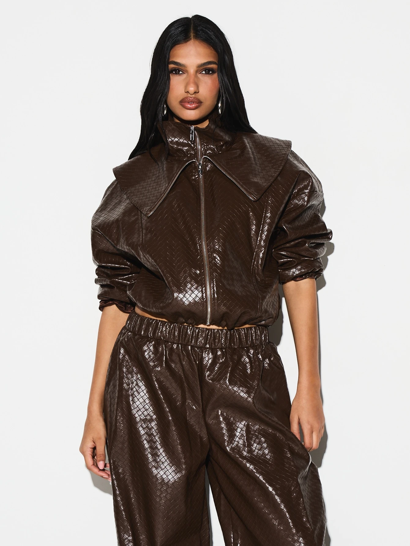 KIZN Brown Metallic Quilted Bomber Jacket With Hood