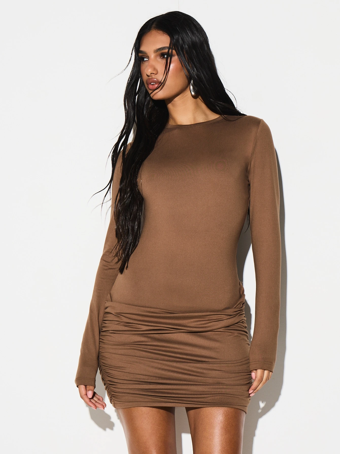 KIZN Long Sleeve Ruched Bodycon Mini Dress