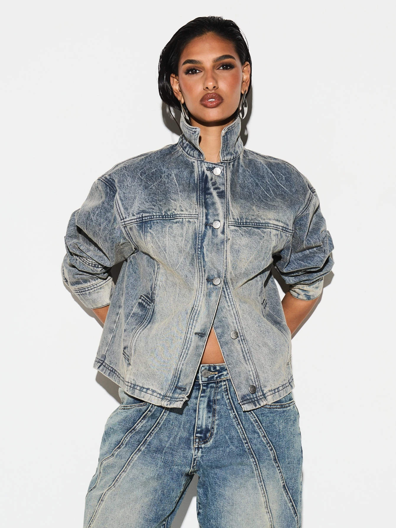 KIZN Oversized Boxy Bleached Denim Jacket