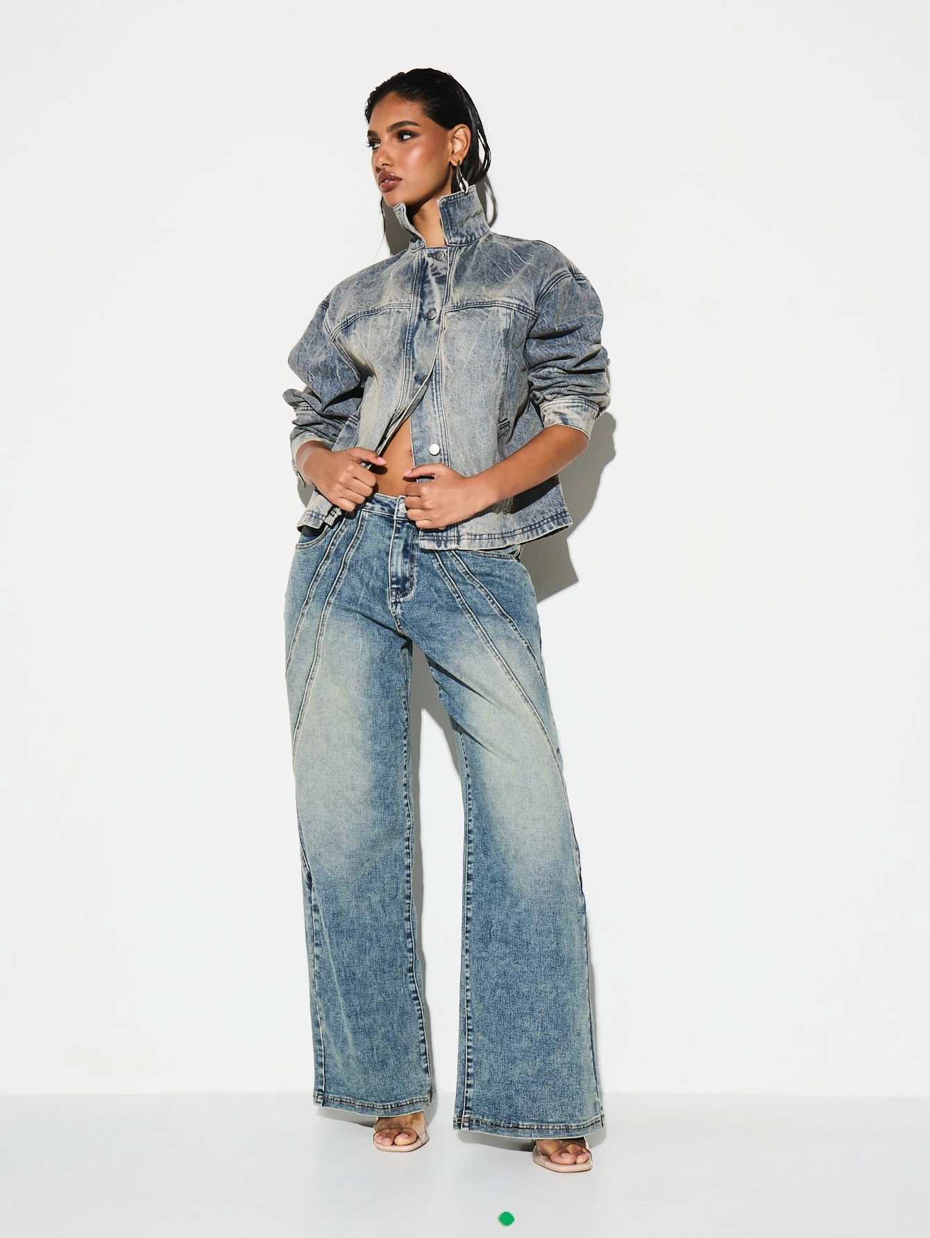 KIZN Oversized Boxy Bleached Denim Jacket