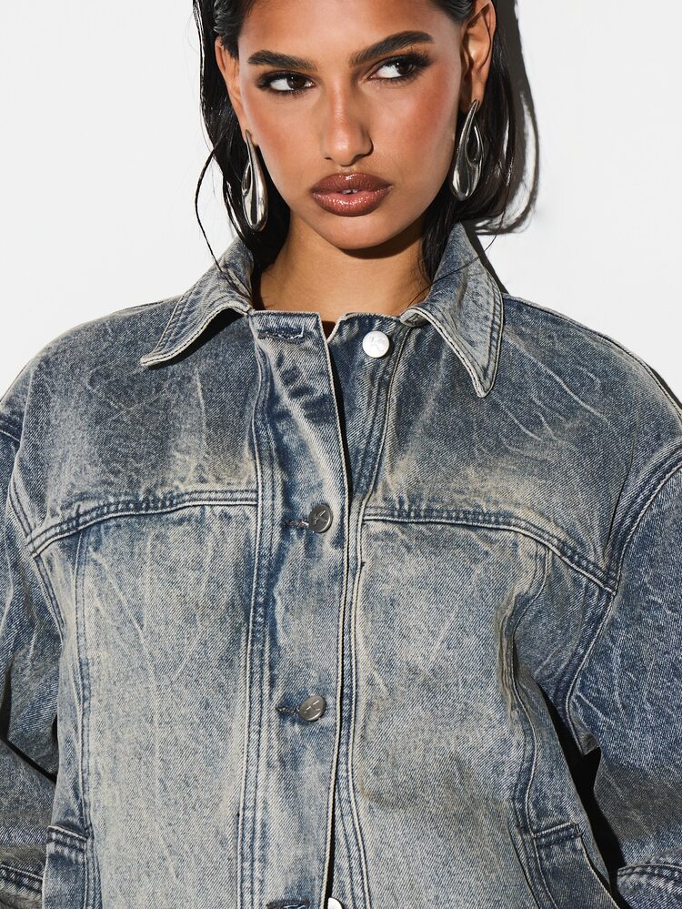 KIZN Oversized Boxy Bleached Denim Jacket