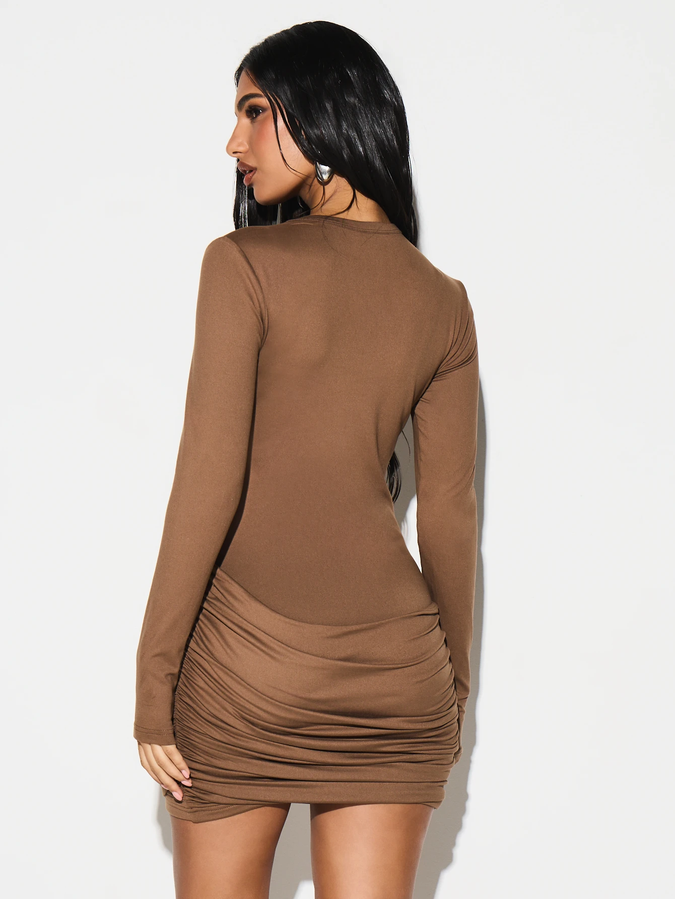 KIZN Long Sleeve Ruched Bodycon Mini Dress