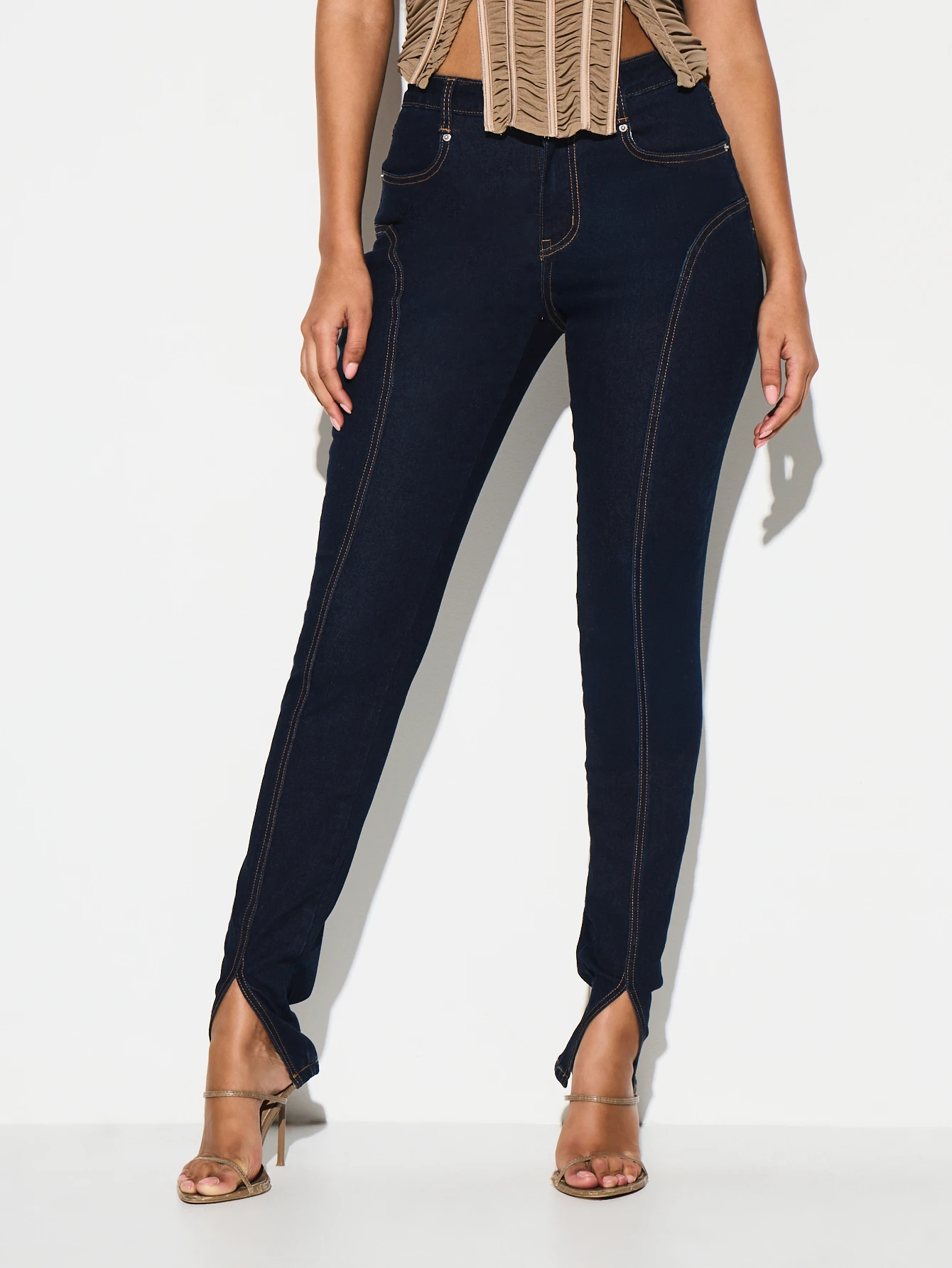 KIZN Seam Detail Split Hem Skinny Jeans