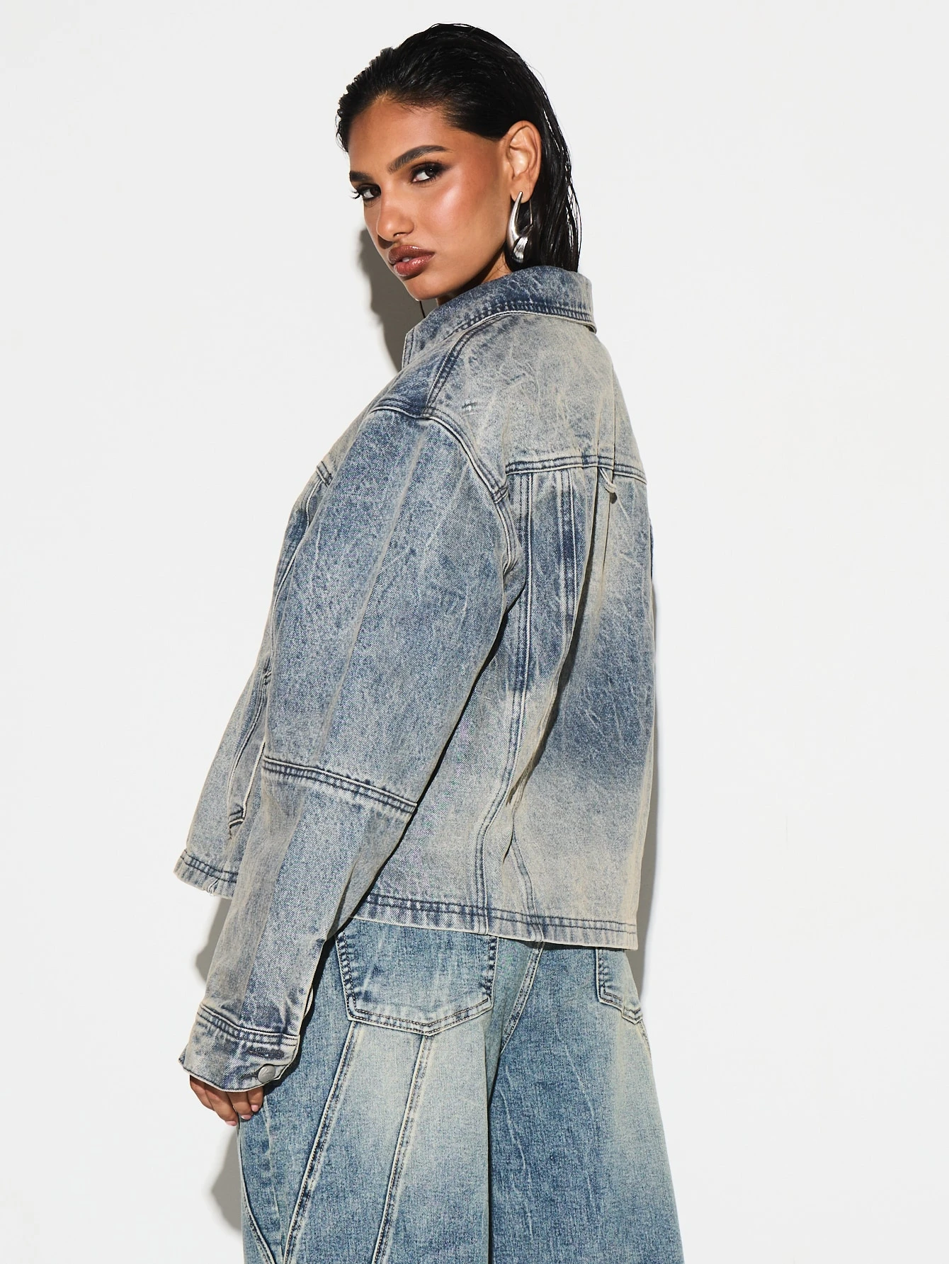 KIZN Oversized Boxy Bleached Denim Jacket