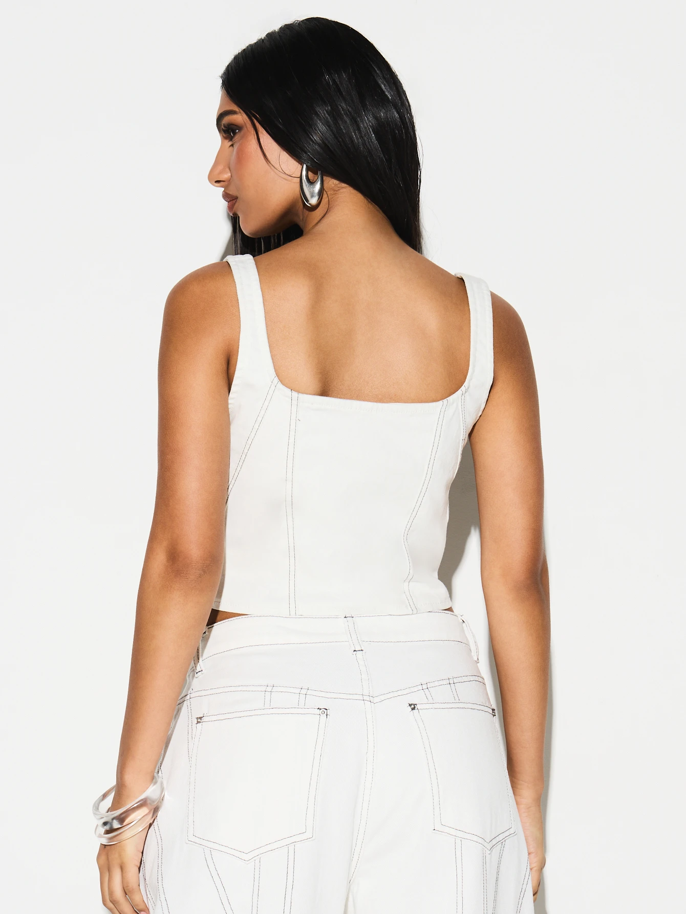 KIZN Square Neck Denim Corset Top With Zipper