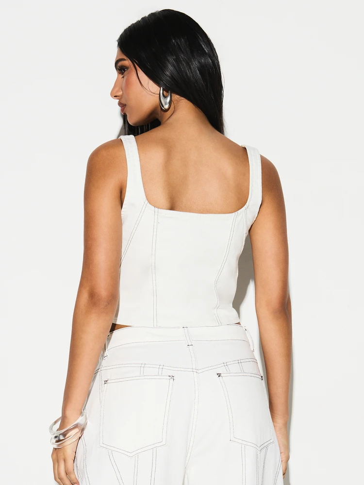 KIZN Square Neck Denim Corset Top With Zipper