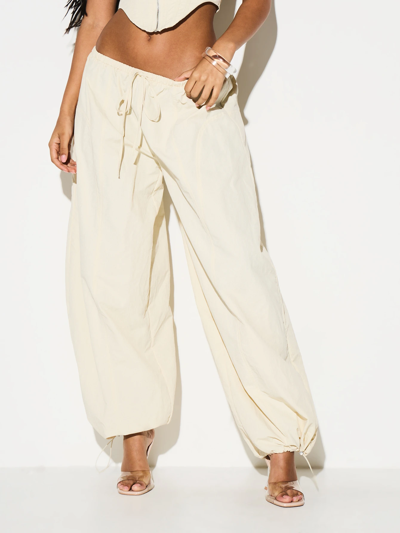 KIZN Wide Leg Drawstring Pants With Ankle Ties