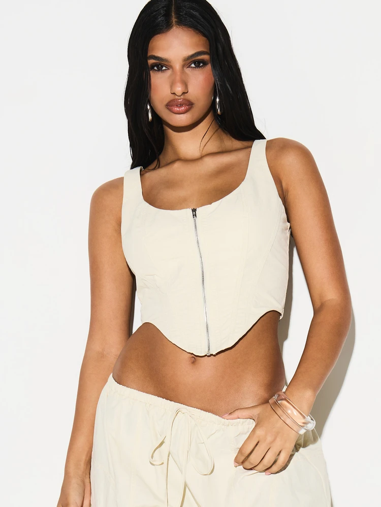 KIZN Top de Corselet com Zíper e Bojo com Decote em Formato de Concha para Moda de Outono e Inverno - Luz amarela - Visão 4