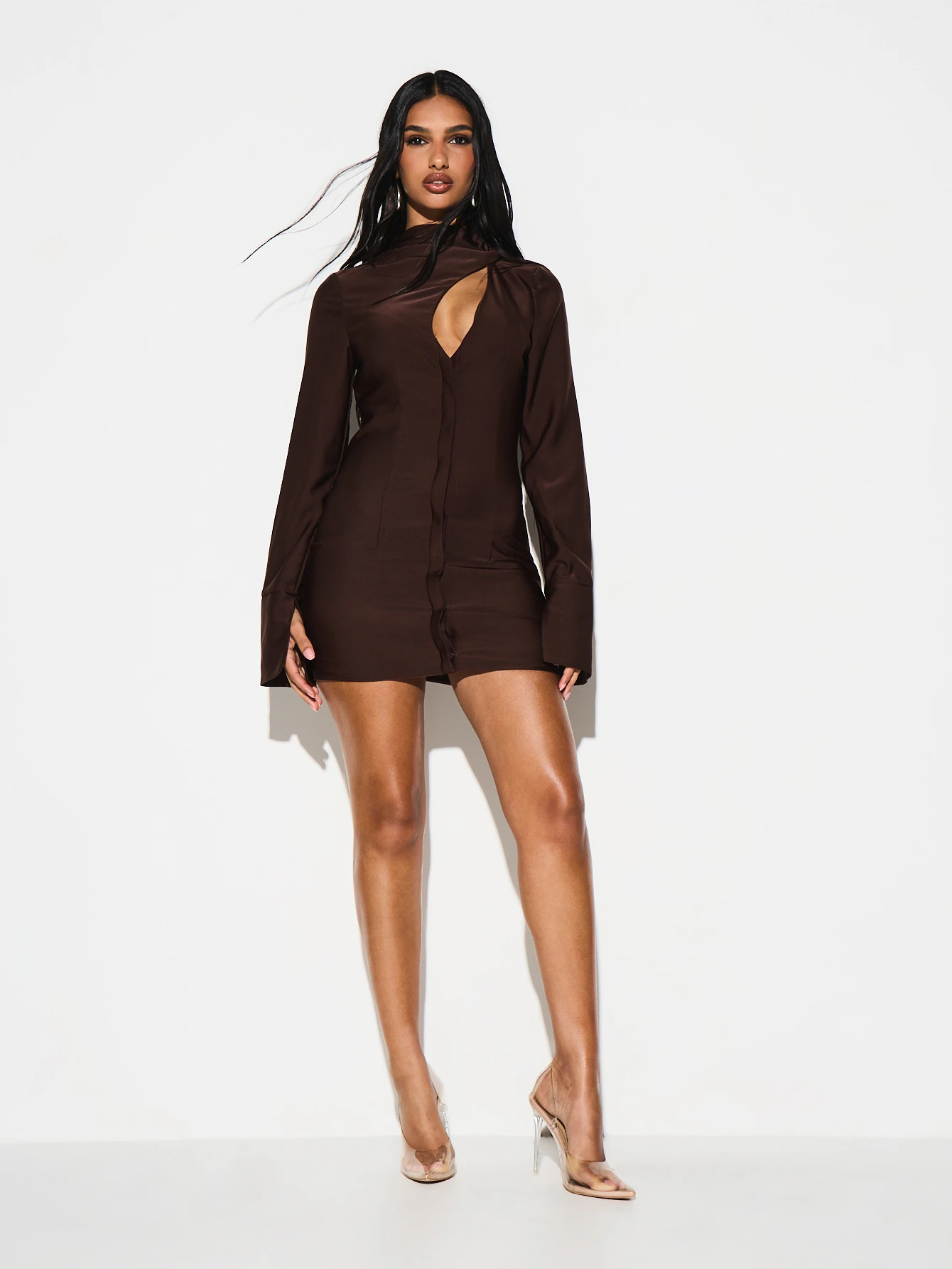 KIZN Long Sleeve Wrap Cut Out Mini Dress