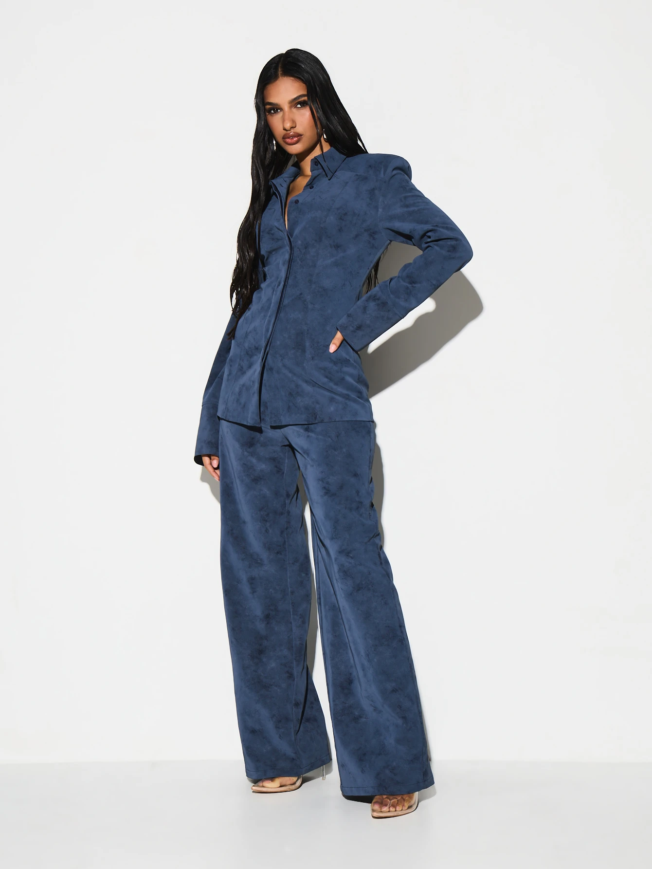 KIZN Shoulder Pad Cinched Waist Longline Shirt