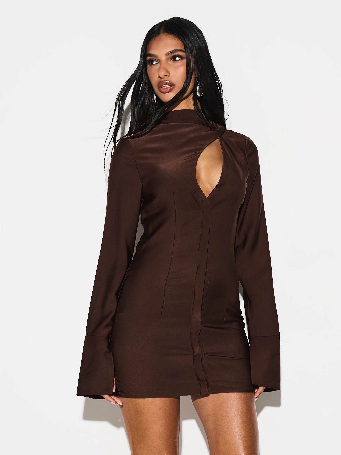 KIZN Long Sleeve Wrap Cut Out Mini Dress