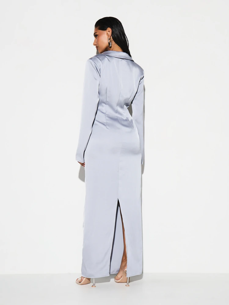 KIZN Women's Plunge Cowl Neck Long Sleeve Maxi Shirt Dress Elegant Floor Length Evening Formal Gown