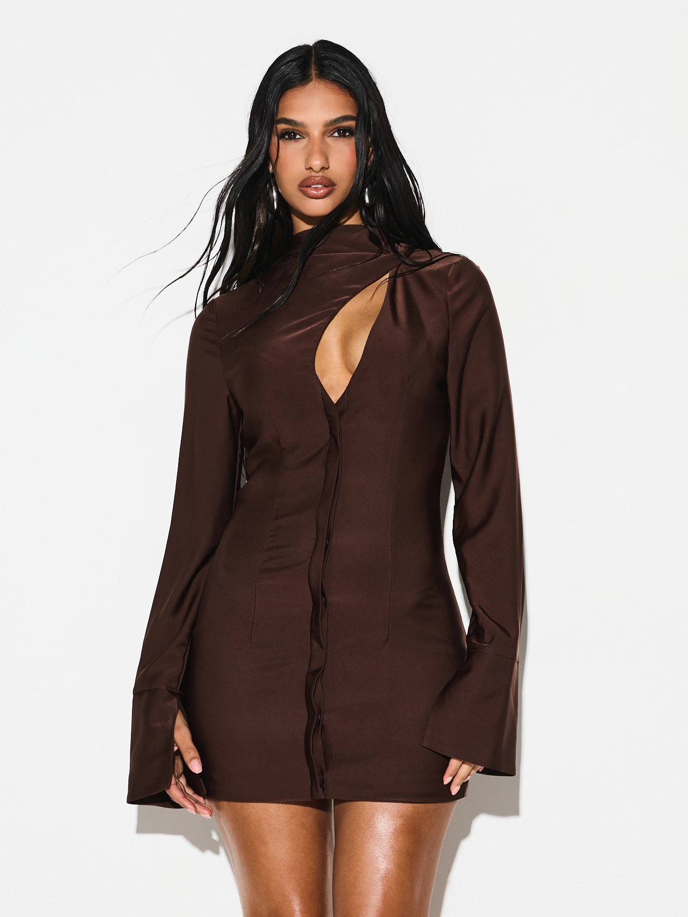 KIZN Long Sleeve Wrap Cut Out Mini Dress