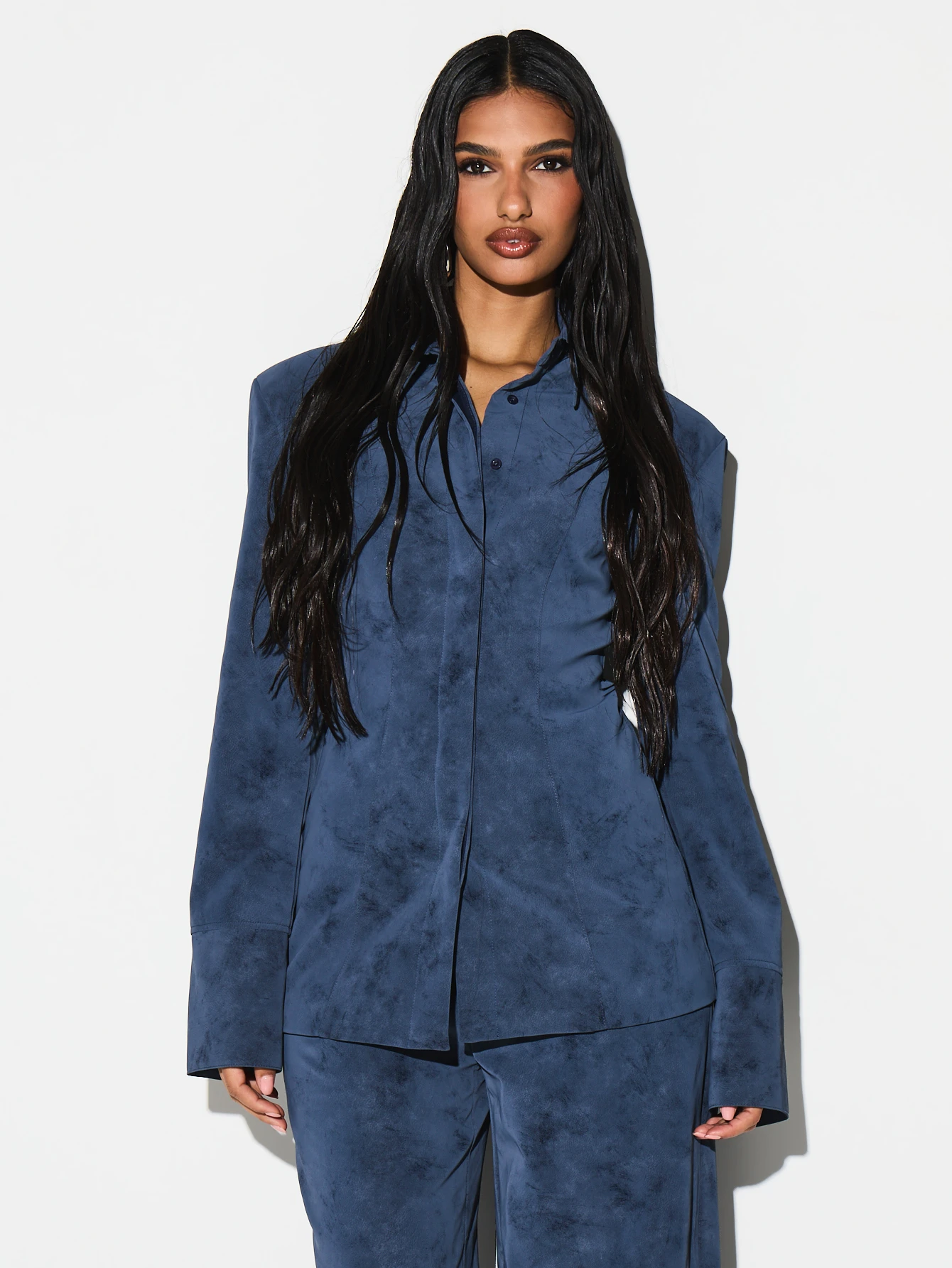 KIZN Shoulder Pad Cinched Waist Longline Shirt