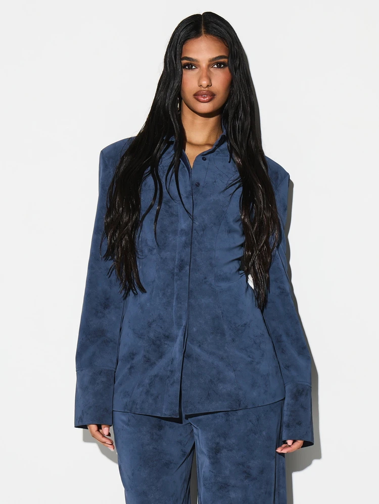 KIZN Shoulder Pad Cinched Waist Longline Shirt