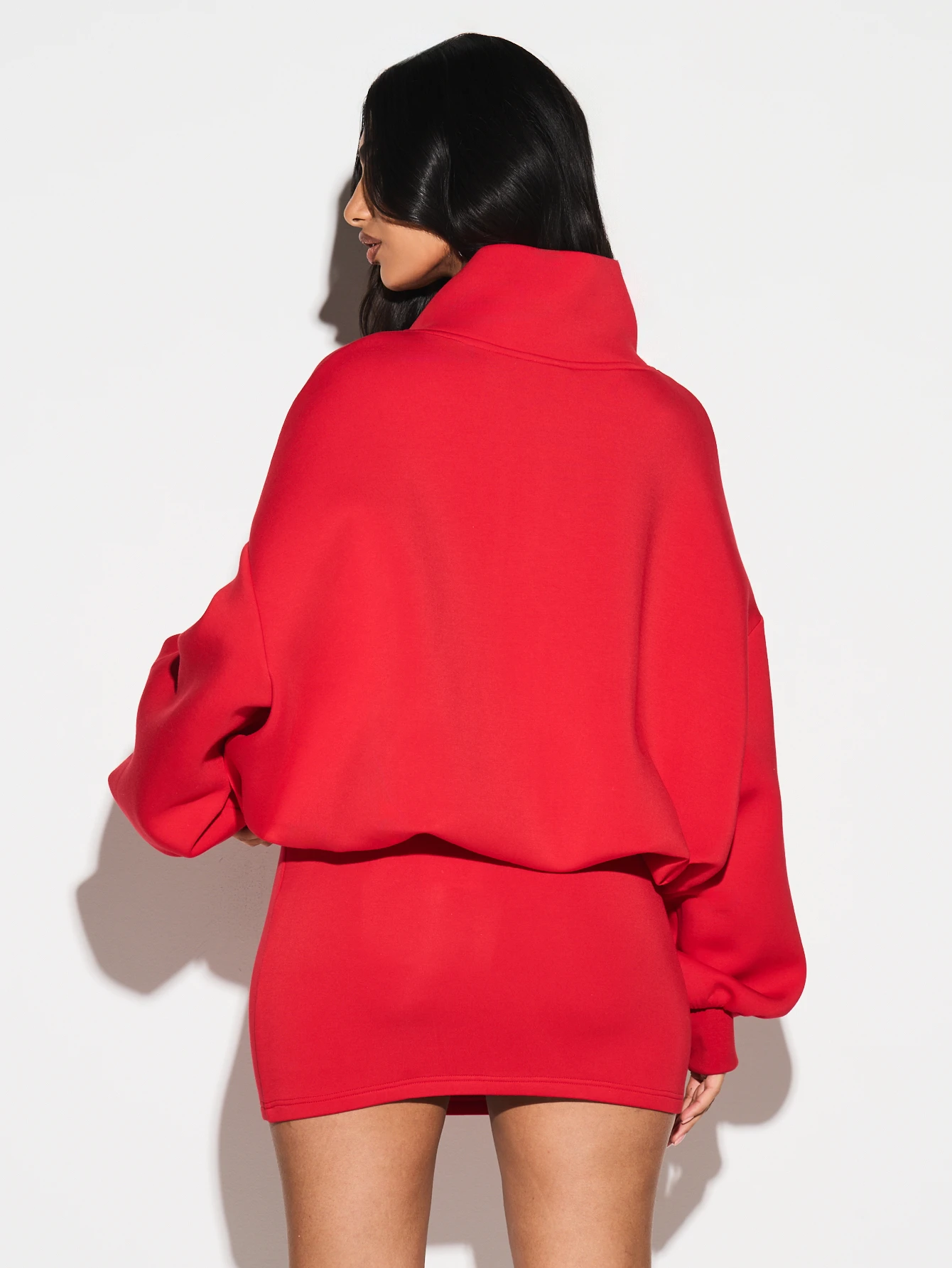 KIZN Oversized Red Zip Up Sweatshirt With Stand Collar For Valentine's Day