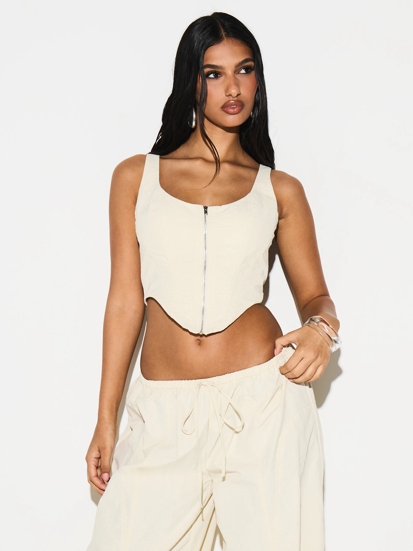 KIZN Zip Front Boned Corset Top