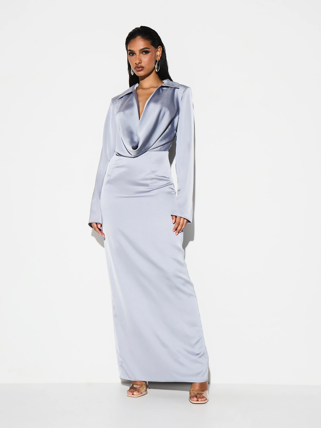 KIZN Sukienka koszulowa maxi z głębokim dekoltem typu "cowl"