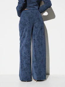 KIZN High Rise Wide Leg Palazzo Trousers Velour Tie Dye Flared Pants Relaxed Fit Bohemian Style Lounge Bottoms Casual Comfort - Blue - View 2
