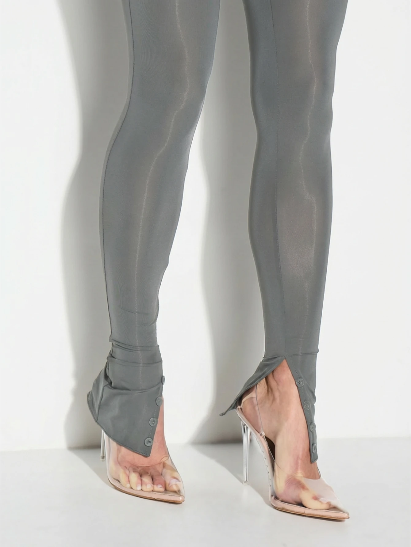 KIZN High Waisted Faux Leather Leggings With Button Detail