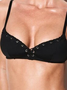 KIZN Lace Up Detail Lingerie Bra And Thong Set With Eyelets Two Piece Intimate Underwear Collection For Valentine's Day - Black - View 8