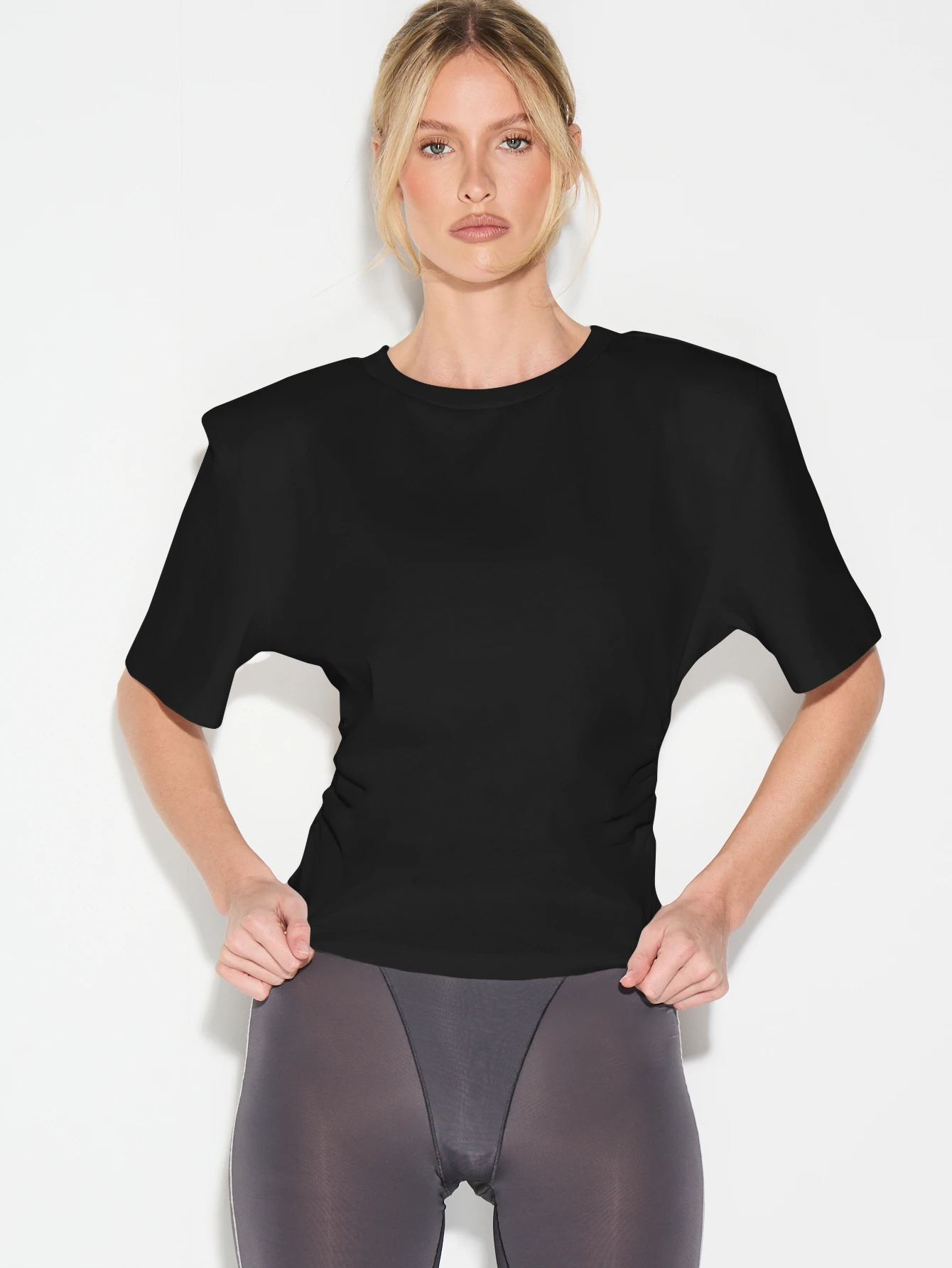 KIZN Shoulder Pad Crew Neck T-Shirt With Short Sleeves