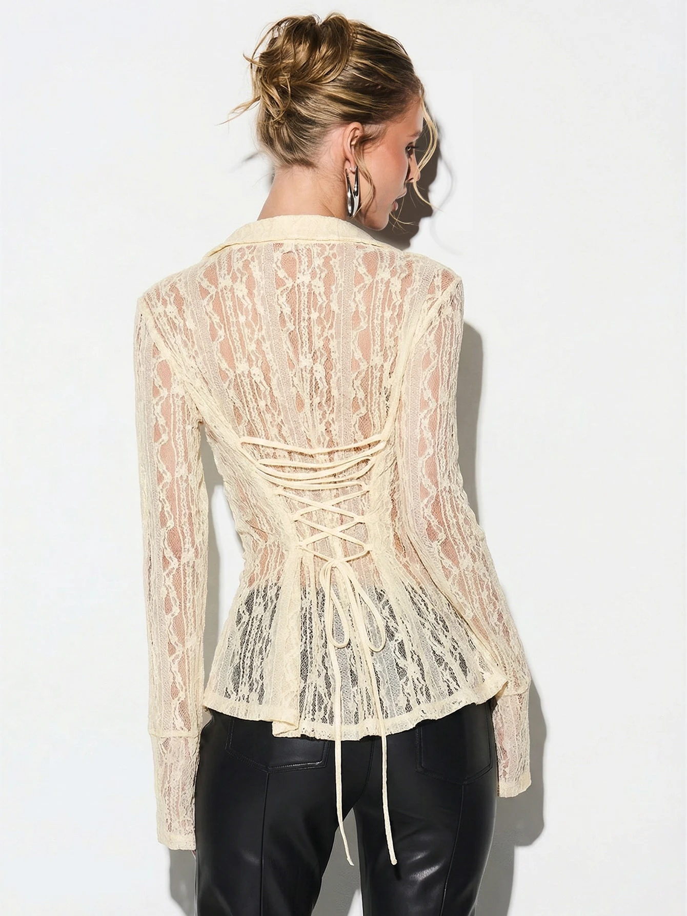 KIZN Long Sleeve Lace Button Up Blouse
