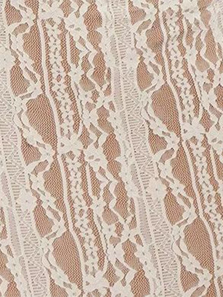 KIZN Lace Blouse Long Sleeve Button Up Shirt With Lace Up Back Detail Sheer Overlay Top Spring Summer