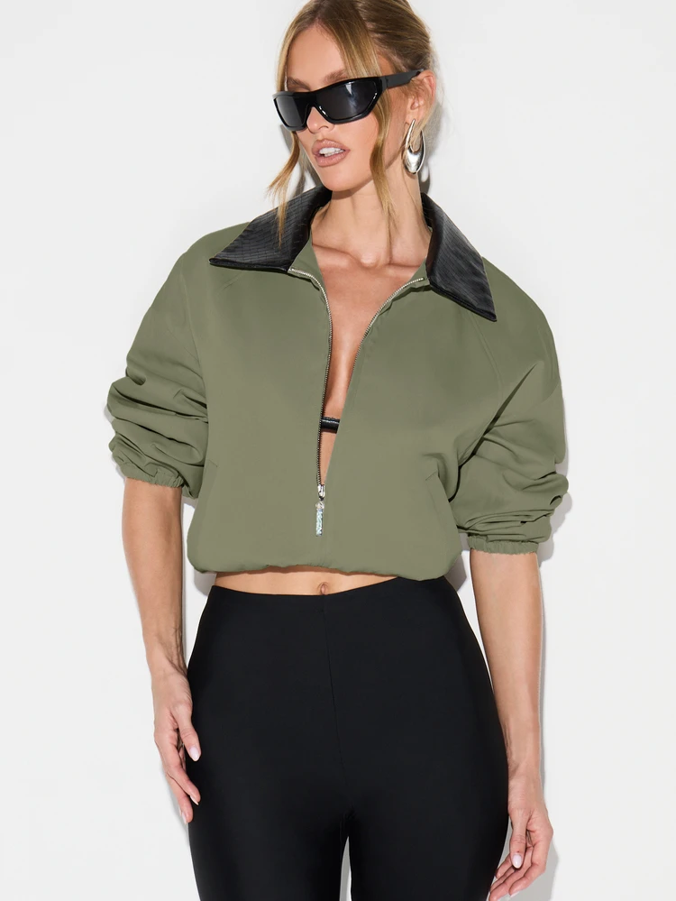 KIZN Oversized Canvas Bomber With Embossed Collar