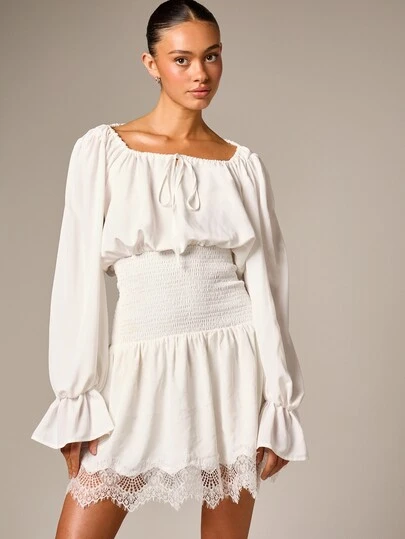 yellow off shoulder summer dress Off-Shoulder Ruffle Hem Summer Dress Yellow / S