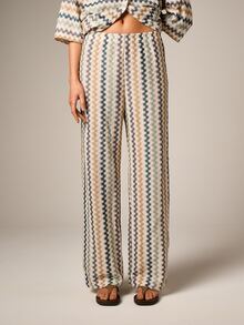 AiiRZ 女士钩针条纹沙滩阔腿裤波西米亚风夏季度假高腰休闲裤 - 彩色 - 查看 1