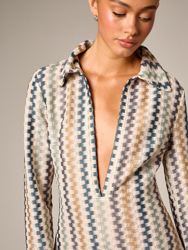 Striped Crochet Maxi Beach Cover Up With Deep V Neck