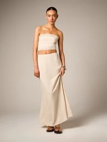 AiiRZ Damen Leinen Maxirock A-Linie Boho Lässig lang fließend Sommer Strand Urlaub elegant natürlich atmungsaktiv bequem hoher Bund - Aprikosenfarben - Übersicht 3