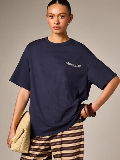 AiiRZ Camiseta deportiva de cuello redondo oversize de manga corta con estampado gráfico en el pecho